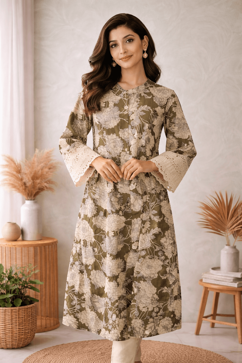 Green cotton kurta — cotton