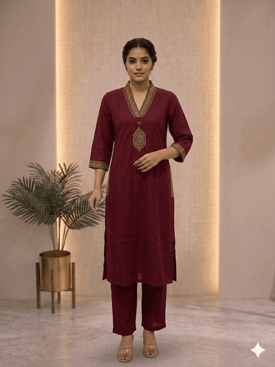 maroon Flex cotton Co-ord set — flex cotton