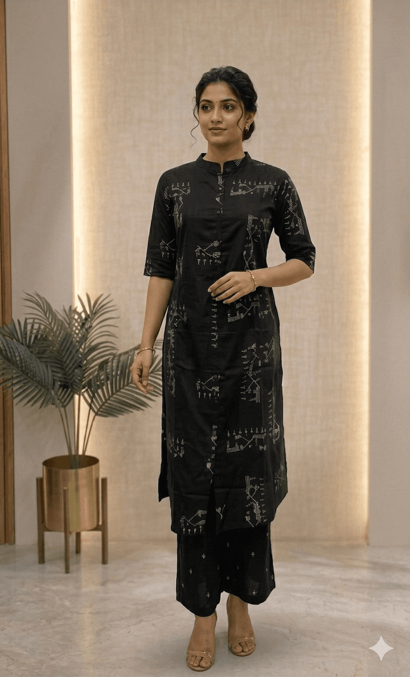 black Tribal print cotton co-ord set — pure 60's cotton