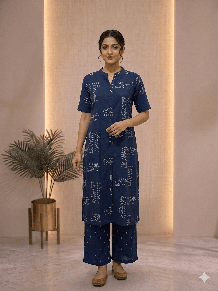 blue Tribal print Cotton co-ord set — Pure 60's cotton