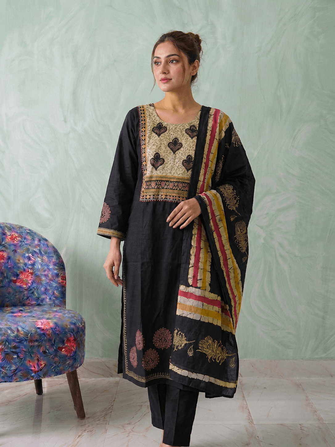 Black cotton set in Dabu printing. — Pure Cotton