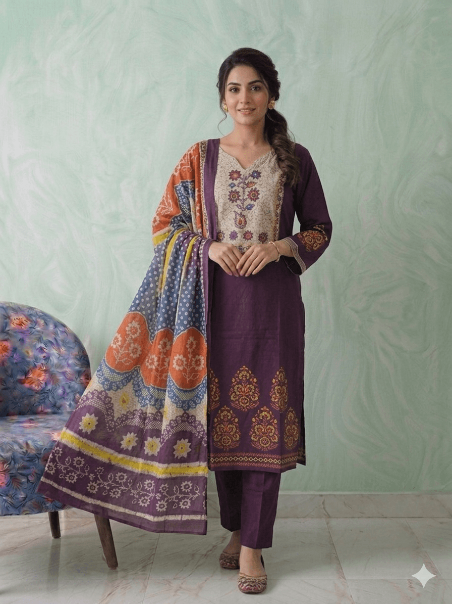 Purple Cotton set in Dabu Printing. — Dabu cotton
