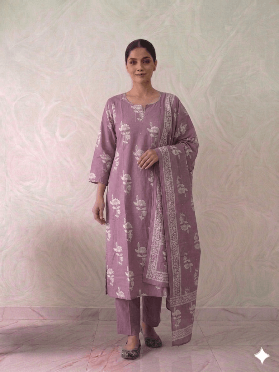 onion pink 3pc printed set — Pure cotton