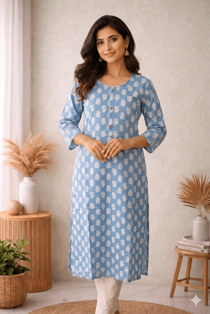 Blue cotton kurta — Cotton