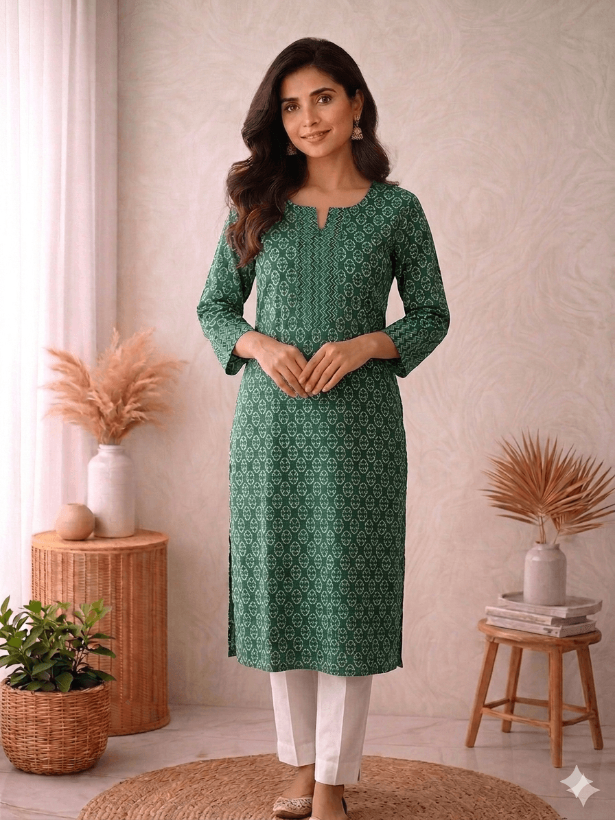 Green cotton kurta — Cotton