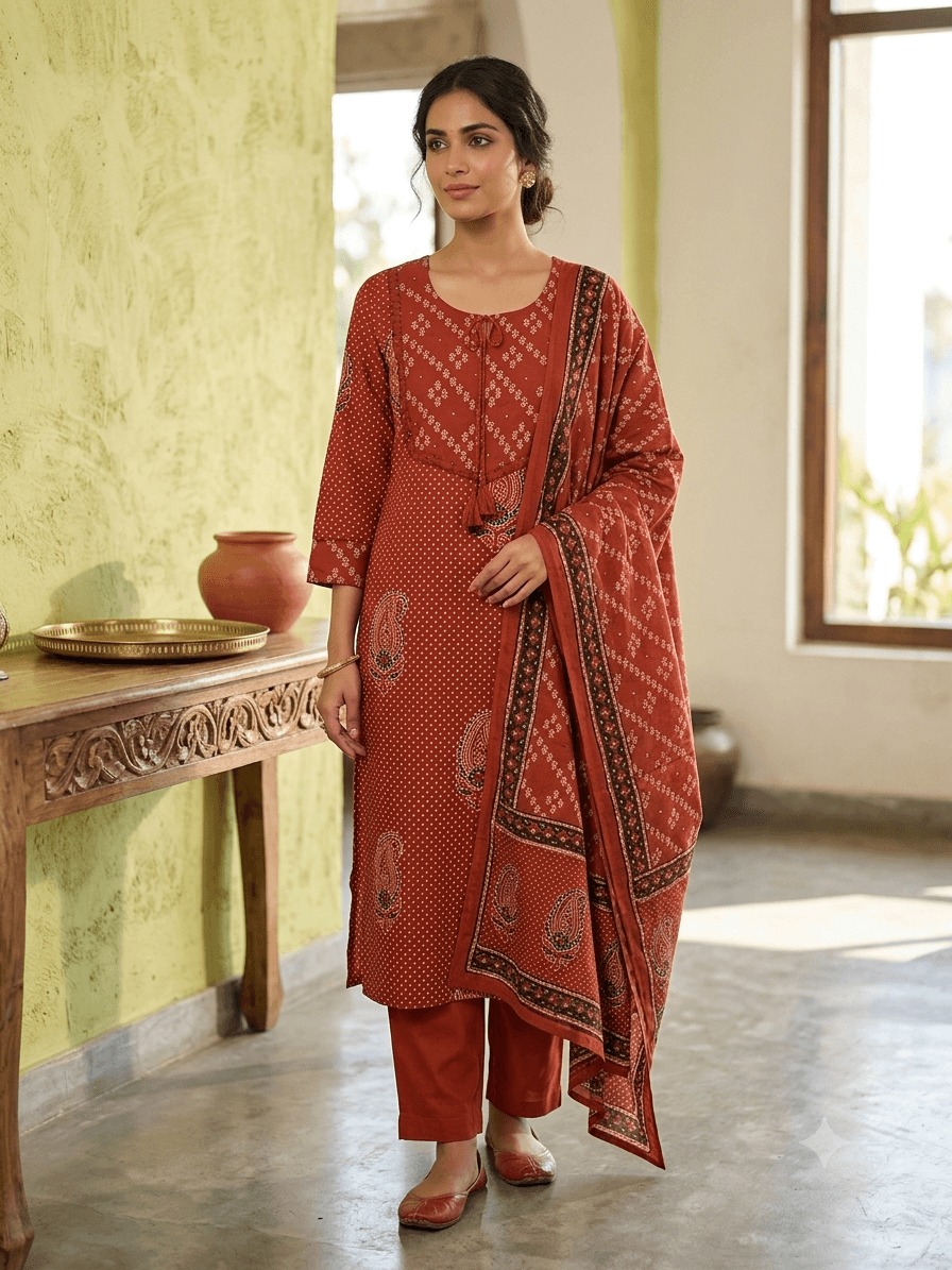 Rust Rust printed 3pc suit in Cotton suit set