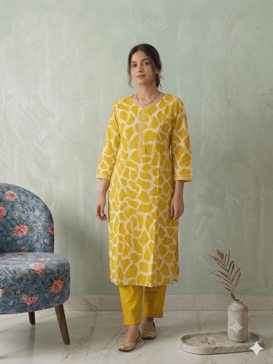 Yellow Yellow batik print cord set in Cotton co-ord set